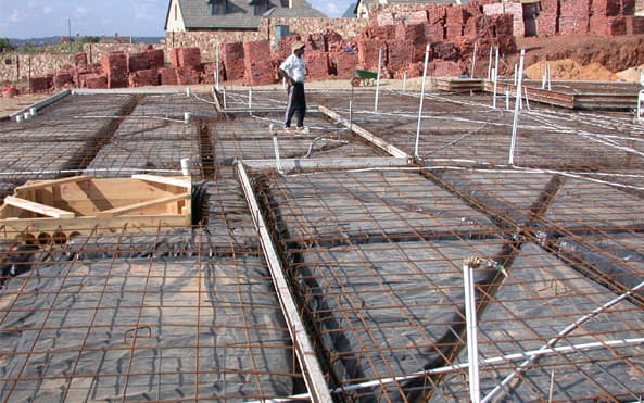 A residential concrete slab in place