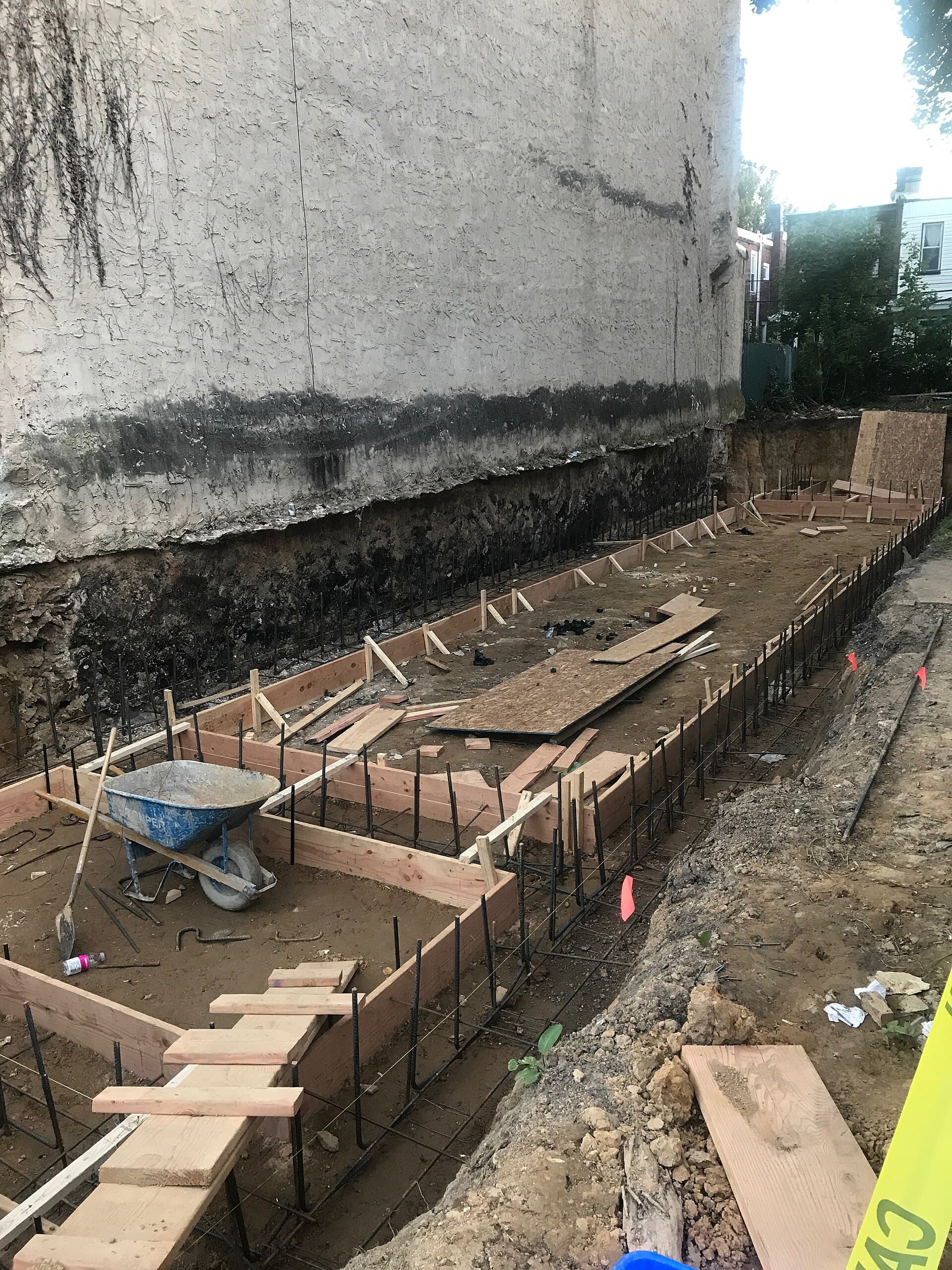 Forms set up for a concrete slab pour.