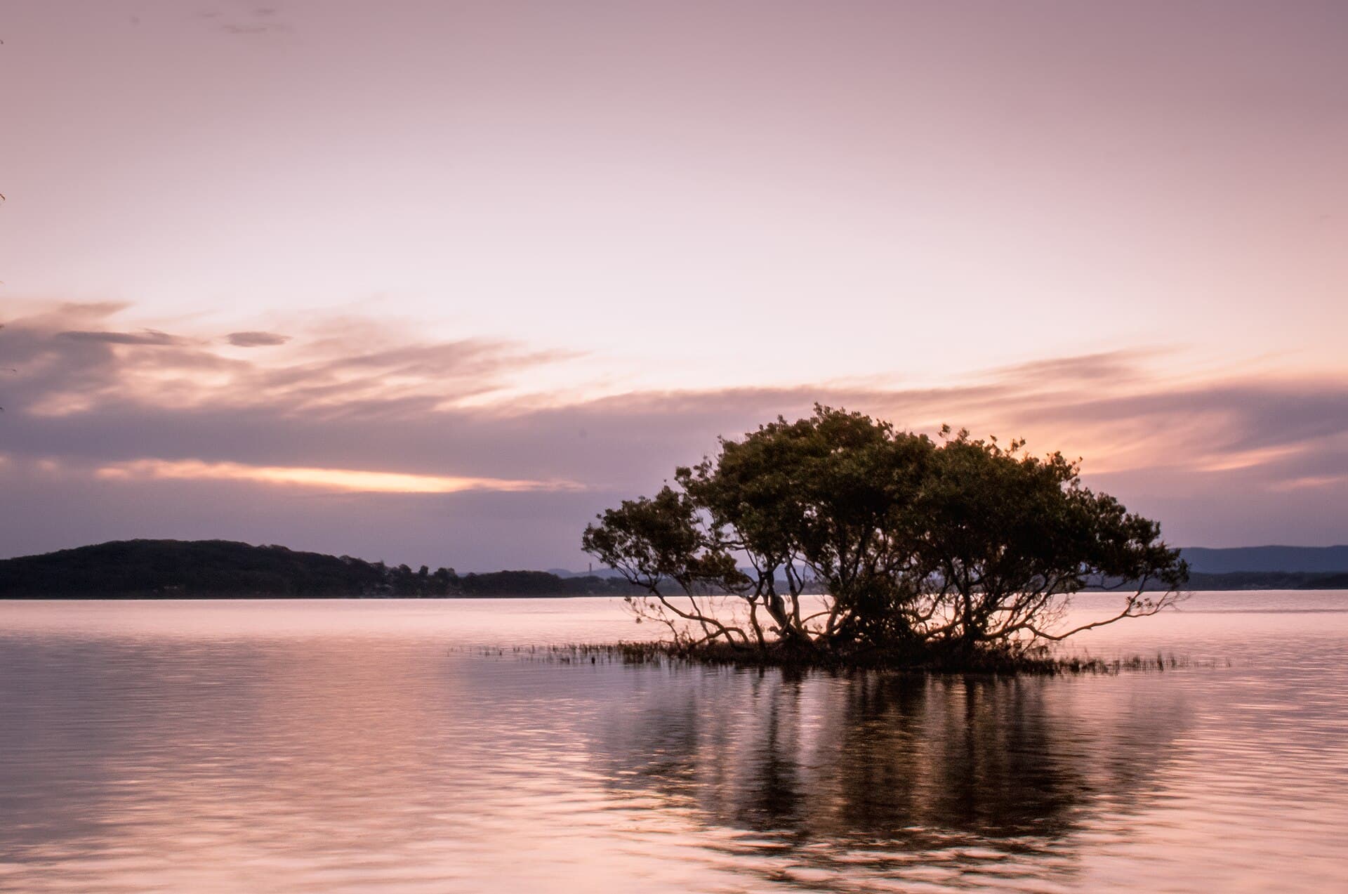 Long-exposure sunset over Lake Macquarie, New South Wales.